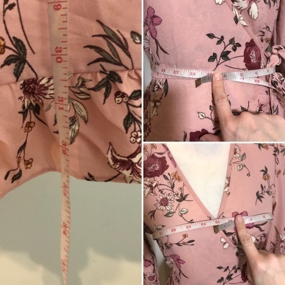 NWOT Pink Floral Faux Wrap Long Sleeve Dress New - Picture 7 of 16